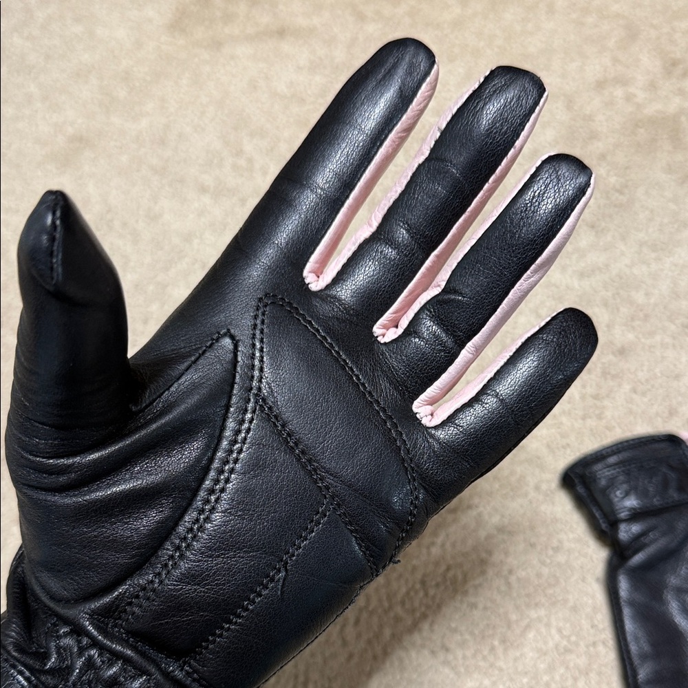 Harley Davidson Black and Pink Leather Gloves - Picture 3 of 4